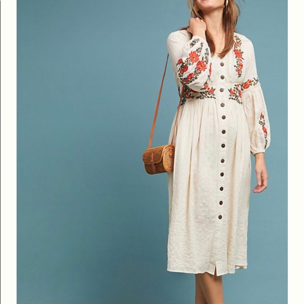 Anthropologie Gracie Embroidered Peasant Dress